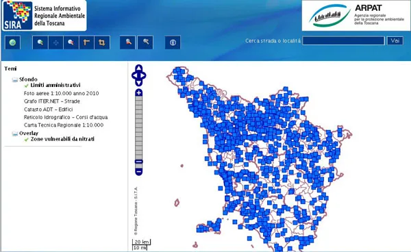 Mappa del monitoraggio delle acque delle zone vulnerabili ai nitrati