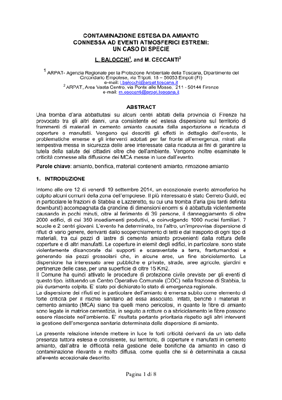 Contaminazione estesa da amianto connessa ad eventi atmosferici estremi: un caso di specie – Relazione tecnica