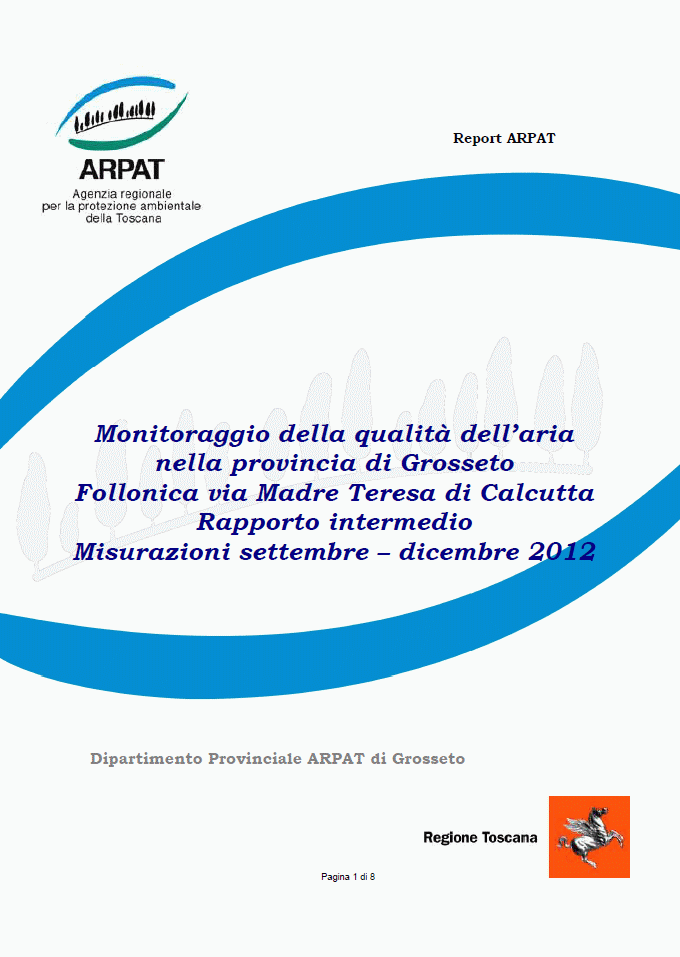 Monitoraggio della qualità dell’aria nella Provincia di Grosseto Follonica via Madre Teresa di Calcutta