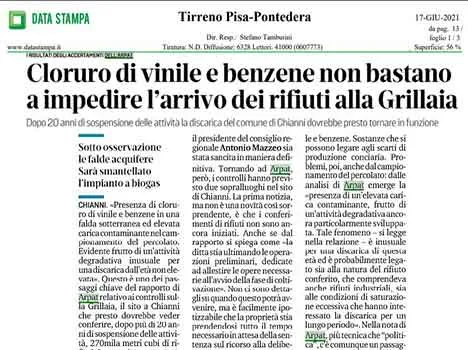 Precisazioni su discarica La Grillaia a Chianni (Pisa)