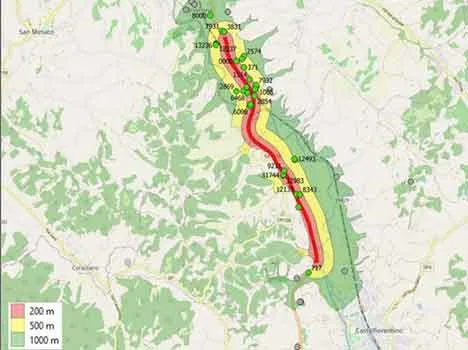 Ubicazione pozzi campionati (in verde); in grigio quelli esclusi