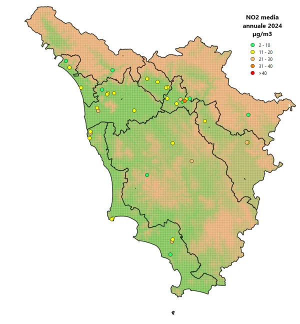 cartina regionale biossido azoto media annuale - 12